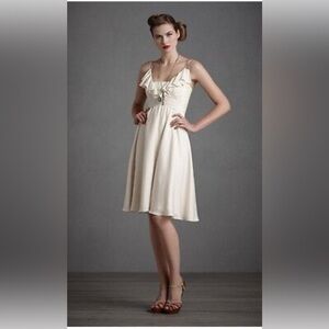 Quillaree BHLDN | Anthropologie silk ruffle front dress Women’s size 12 stretch